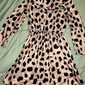 Pink and Black Cowl Neck Sundress with Bishop Sleeves